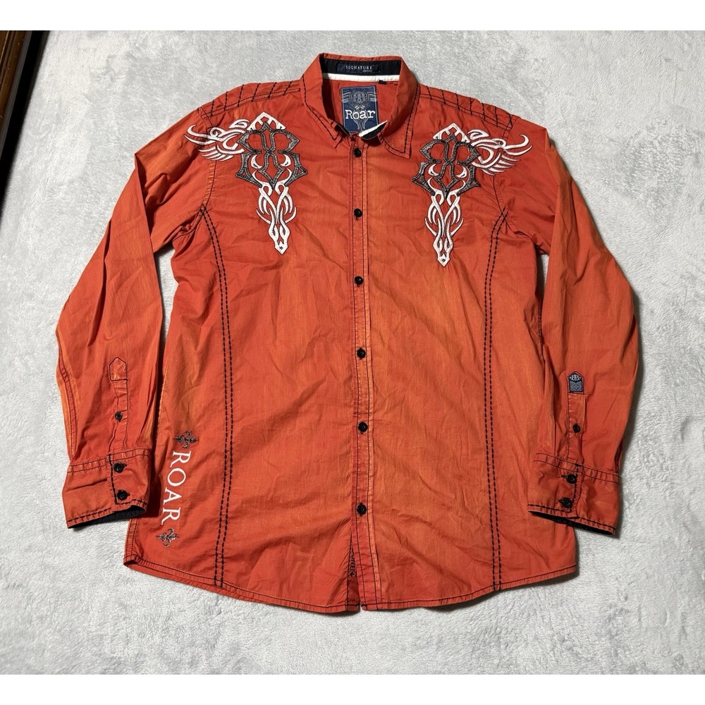 ROAR Embroidered Western Button Shirt Mens XL Signature Orange